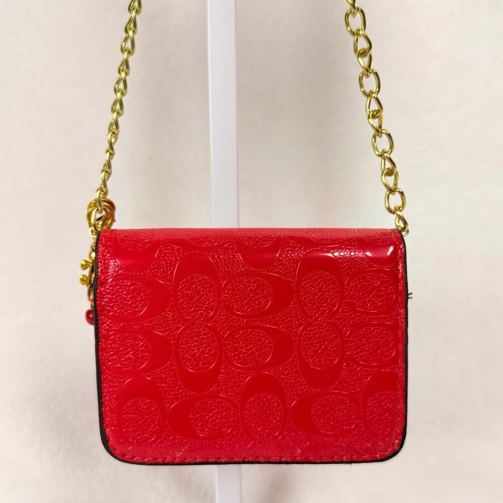 NEW Coach Red Patent Leather Signature Chain Crossbody Wallet - Picture 2 of 8